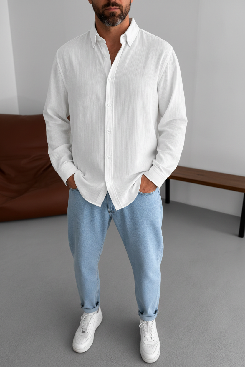 Oversized Πουκάμισο με Ανάγλυφη Ύφανση - Λευκό
