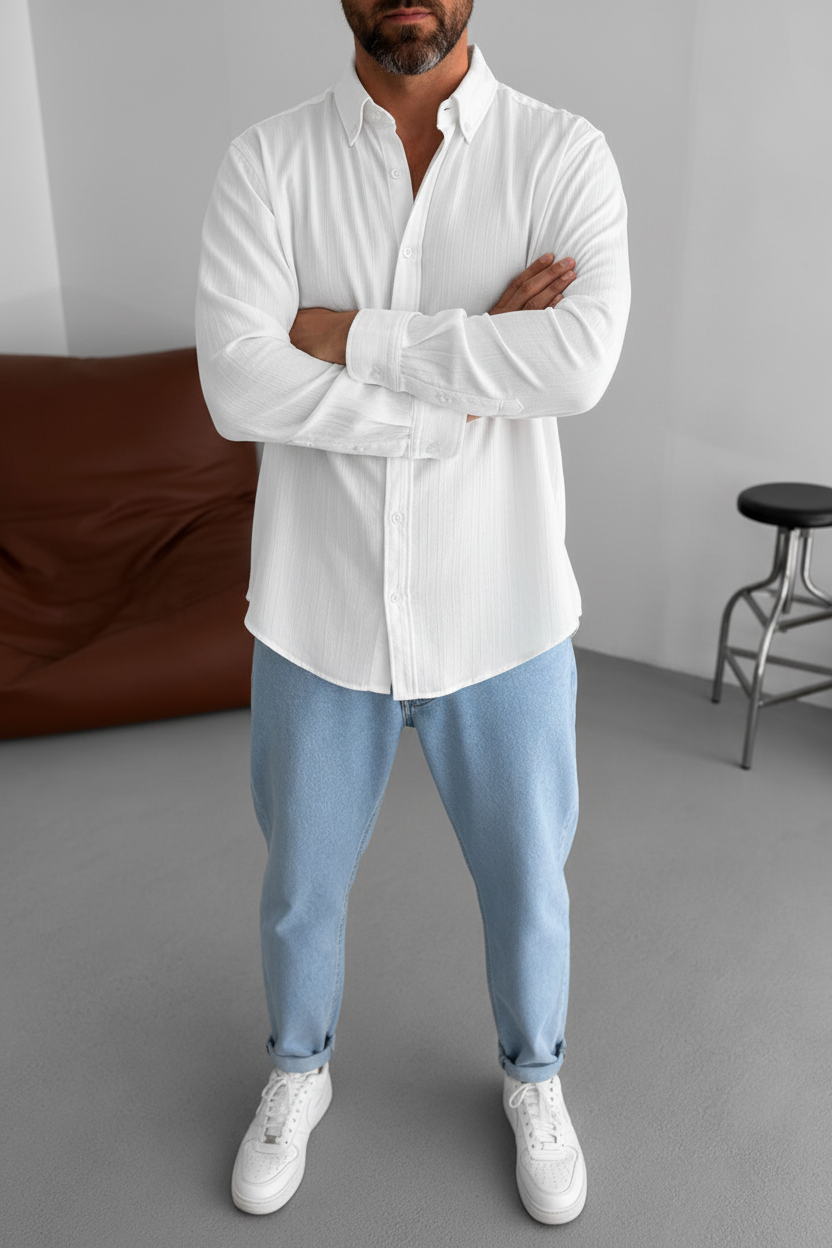 Oversized Πουκάμισο με Ανάγλυφη Ύφανση - Λευκό