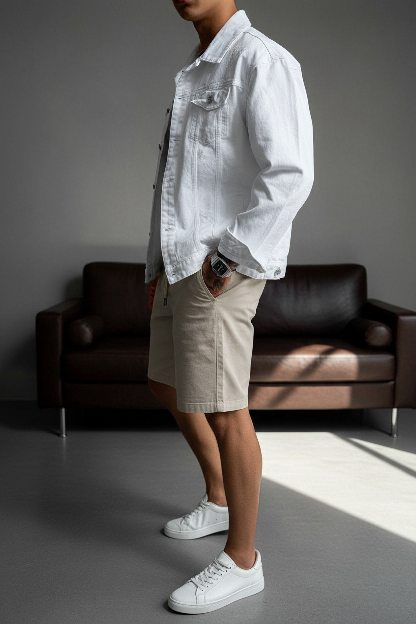 Τζάκετ Denim Relaxed Distressed Studio – Λευκό