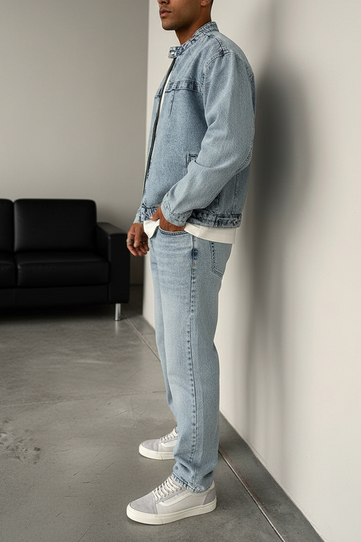 Denim Jacket Acid-Wash Racer – Μπλε