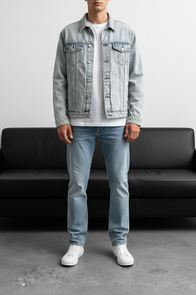 Denim Jacket Acid-Wash Smiley-Drip – Light Blue