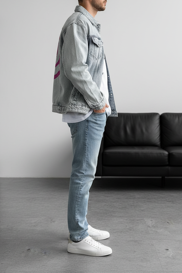 Denim Jacket Acid-Wash Smiley-Drip – Light Blue