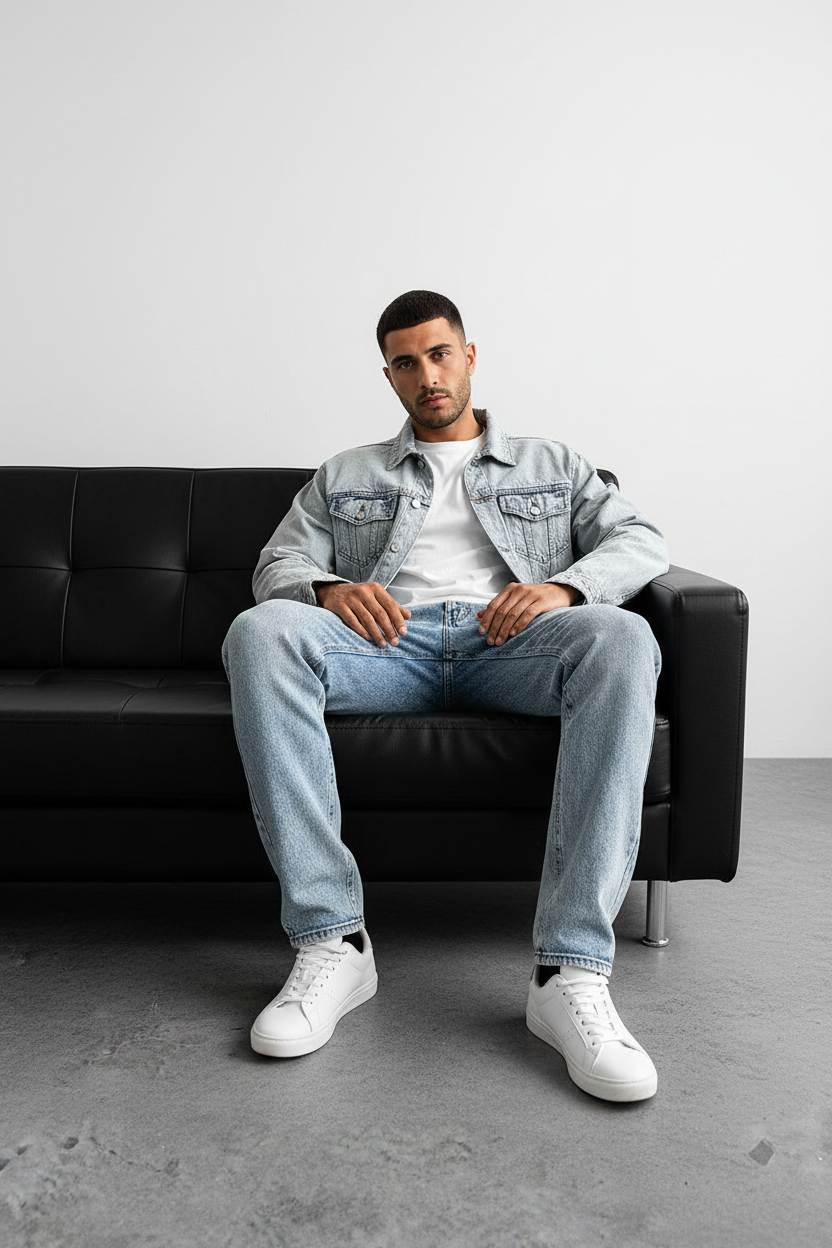 Denim Jacket Acid-Wash Smiley-Drip – Light Blue