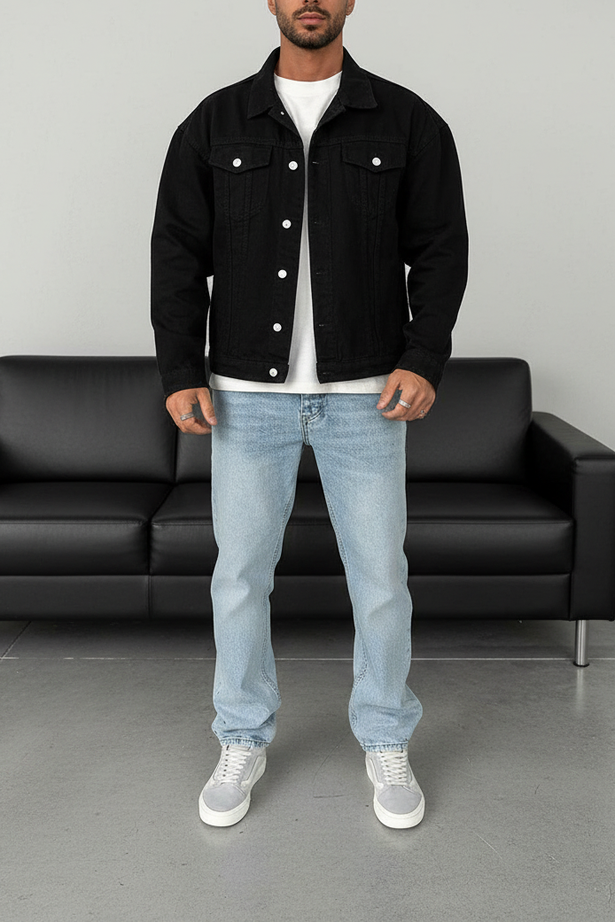 Τζάκετ Denim Oversized Lightning Bolt – Μαύρο