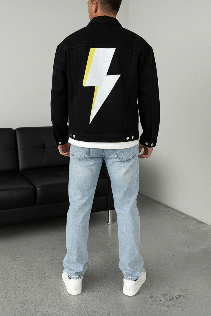 Τζάκετ Denim Oversized Lightning Bolt – Μαύρο