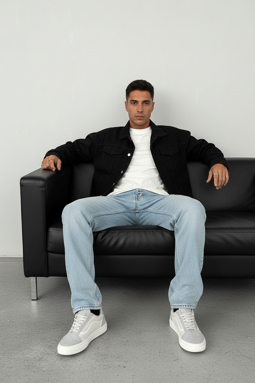 Τζάκετ Denim Oversized Lightning Bolt – Μαύρο