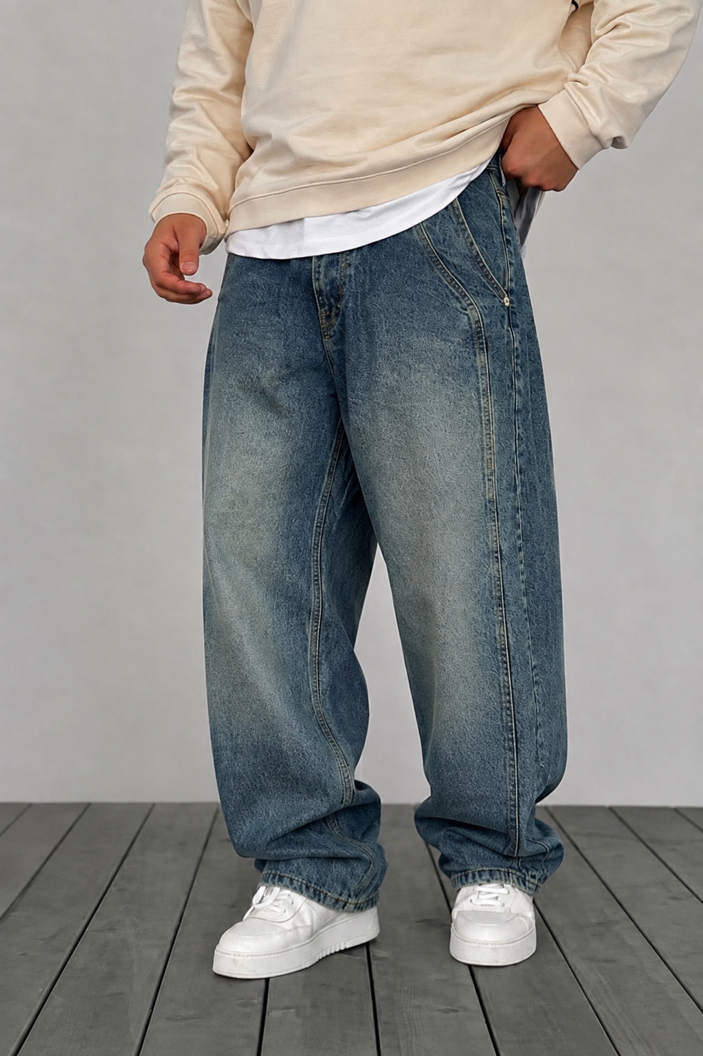 Minimal Baggy Παντελόνι σε Ίσια Straight Γραμμή – Πεπαλαιωμένο Μπλε