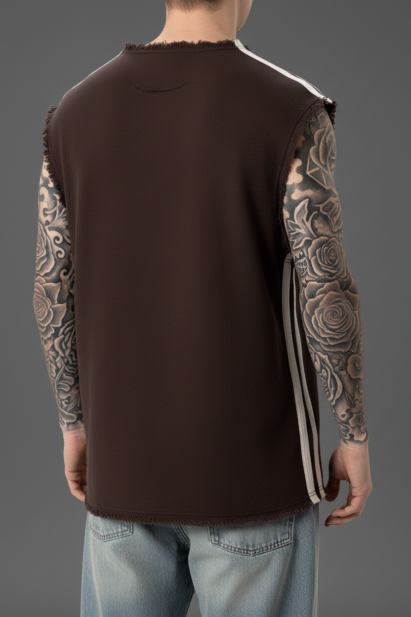 Αμάνικο Top Raw-Edge Side-Stripe – Καφέ