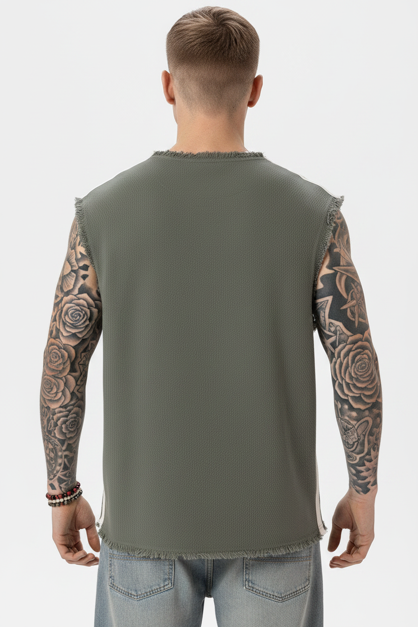 Αμάνικο Top Raw-Edge Side-Stripe – Χακί