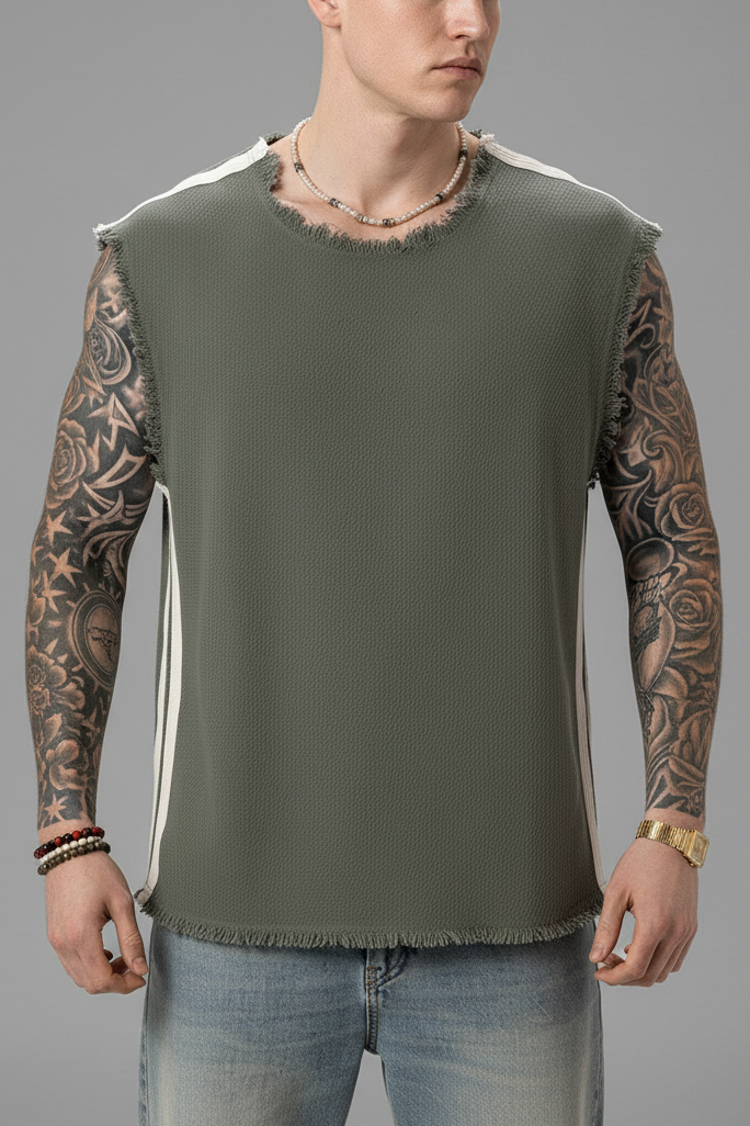 Αμάνικο Top Raw-Edge Side-Stripe – Χακί