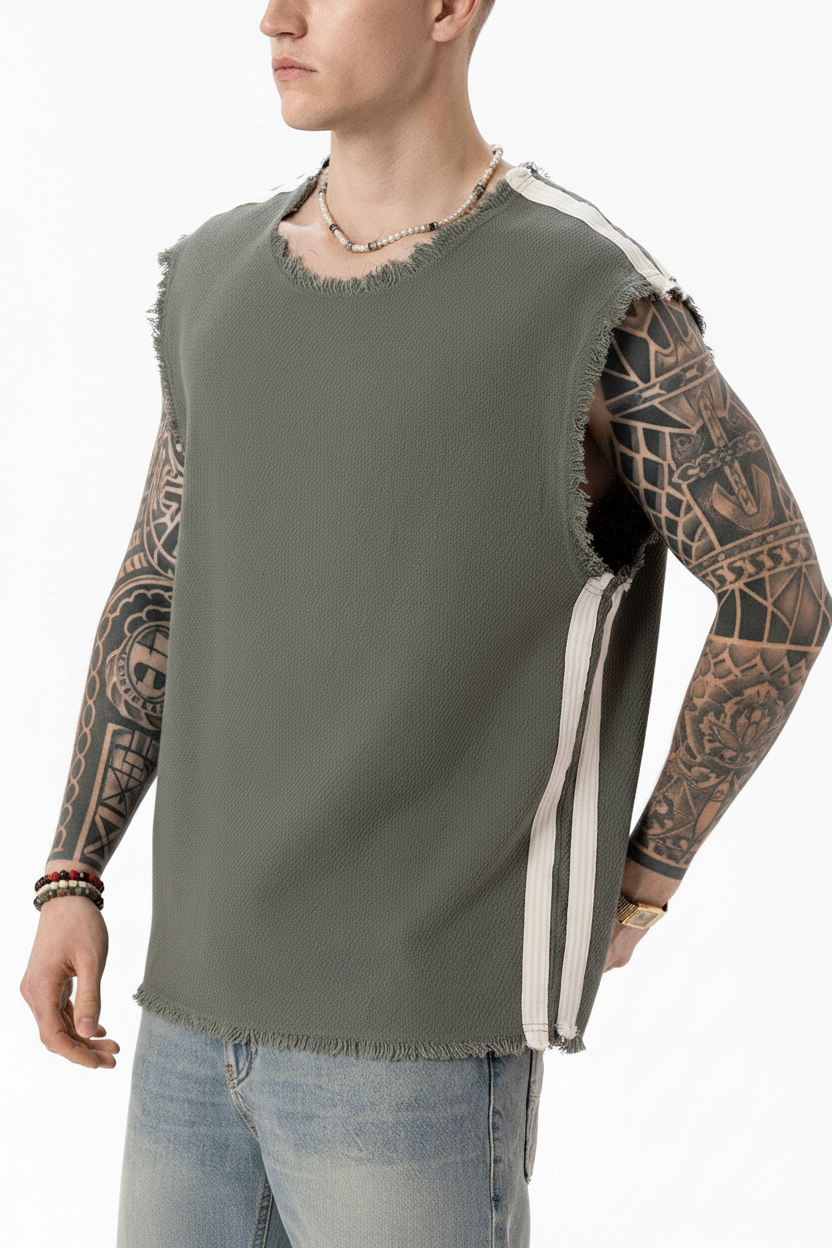 Αμάνικο Top Raw-Edge Side-Stripe – Χακί