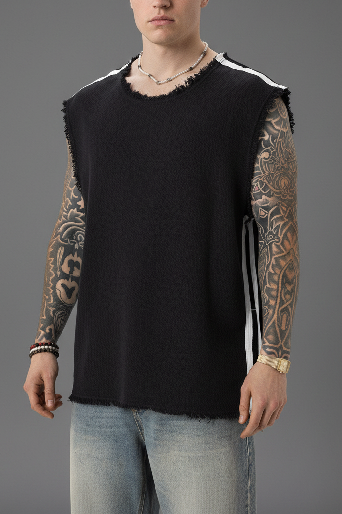 Αμάνικο Top Raw-Edge Side-Stripe – Μαύρο