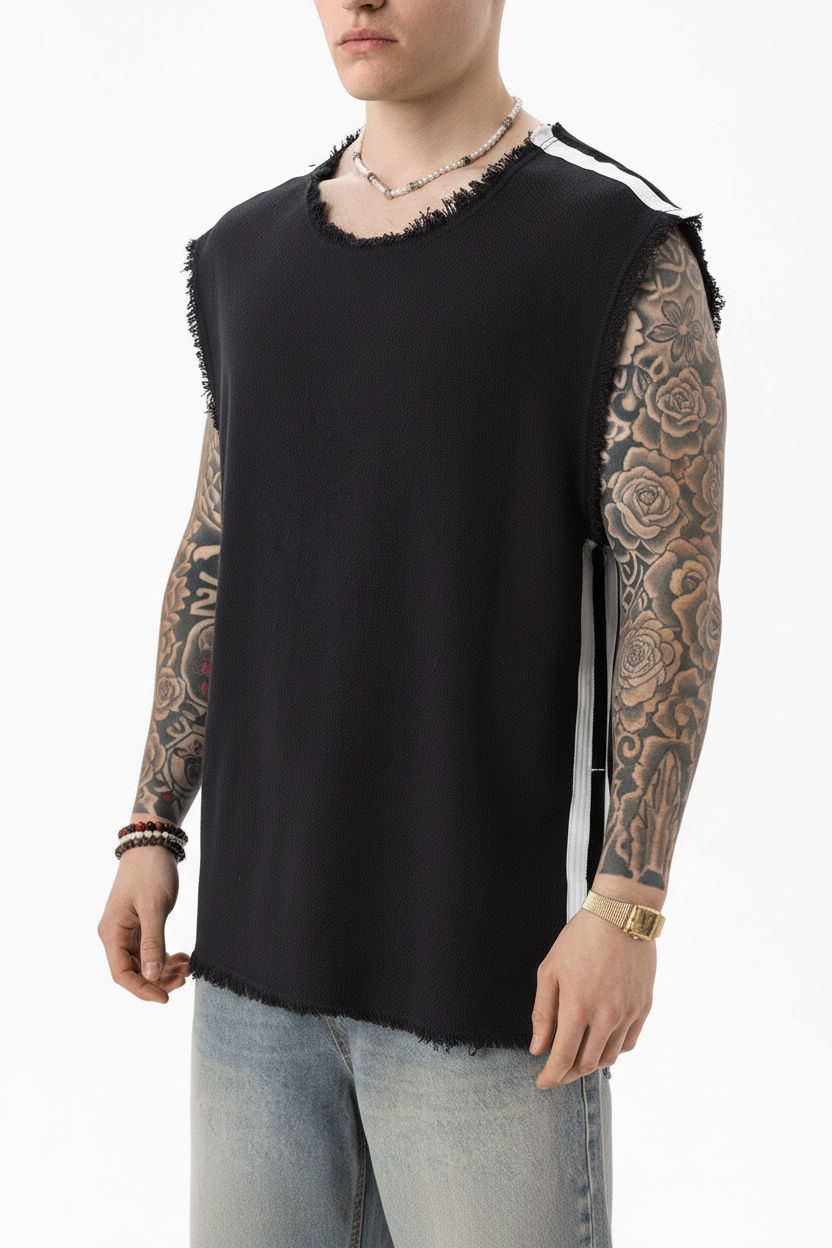 Αμάνικο Top Raw-Edge Side-Stripe – Μαύρο