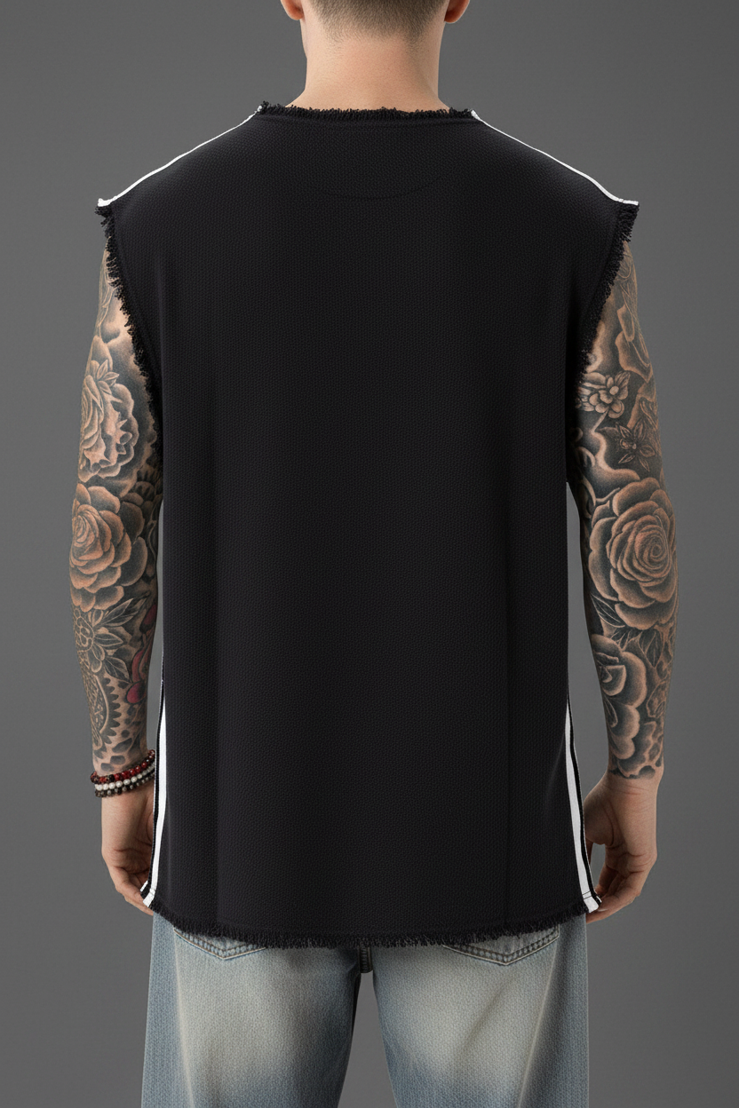Αμάνικο Top Raw-Edge Side-Stripe – Μαύρο
