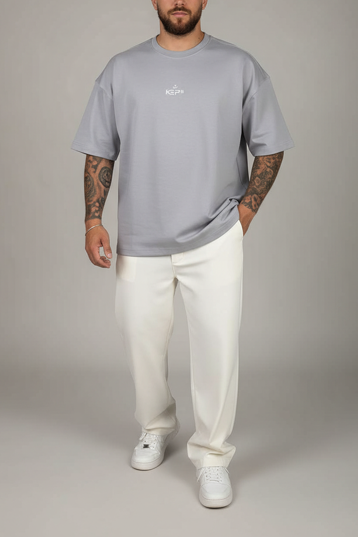 Basic Oversized T-Shirt Με Λογότυπο -Γκρι