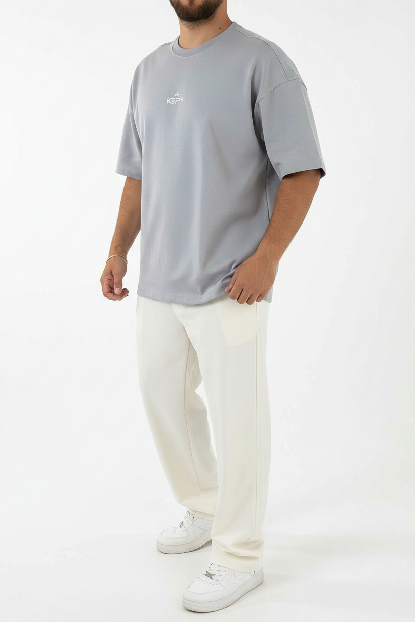 Basic Oversized T-Shirt Με Λογότυπο -Γκρι
