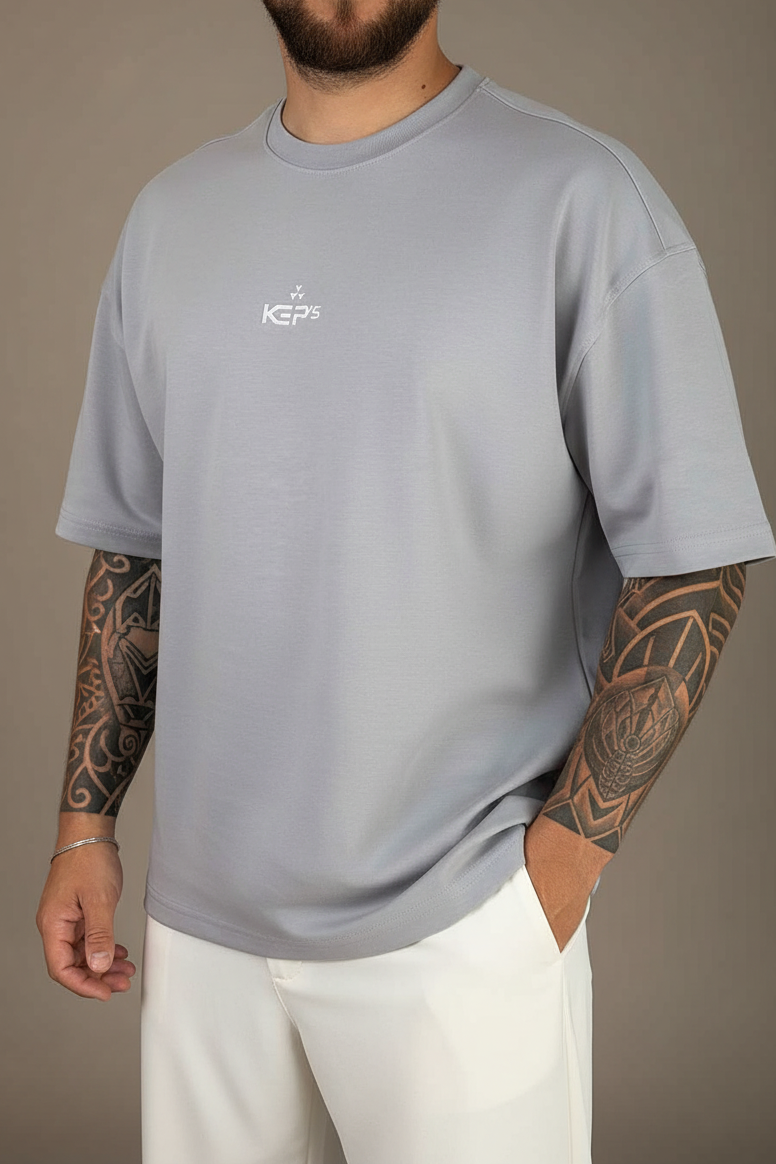 Basic Oversized T-Shirt Με Λογότυπο -Γκρι