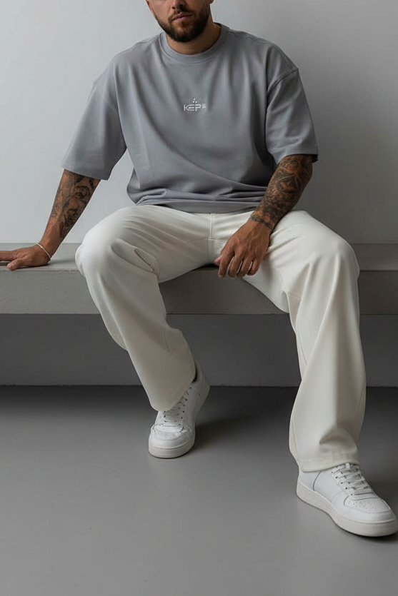 Basic Oversized T-Shirt Με Λογότυπο -Γκρι