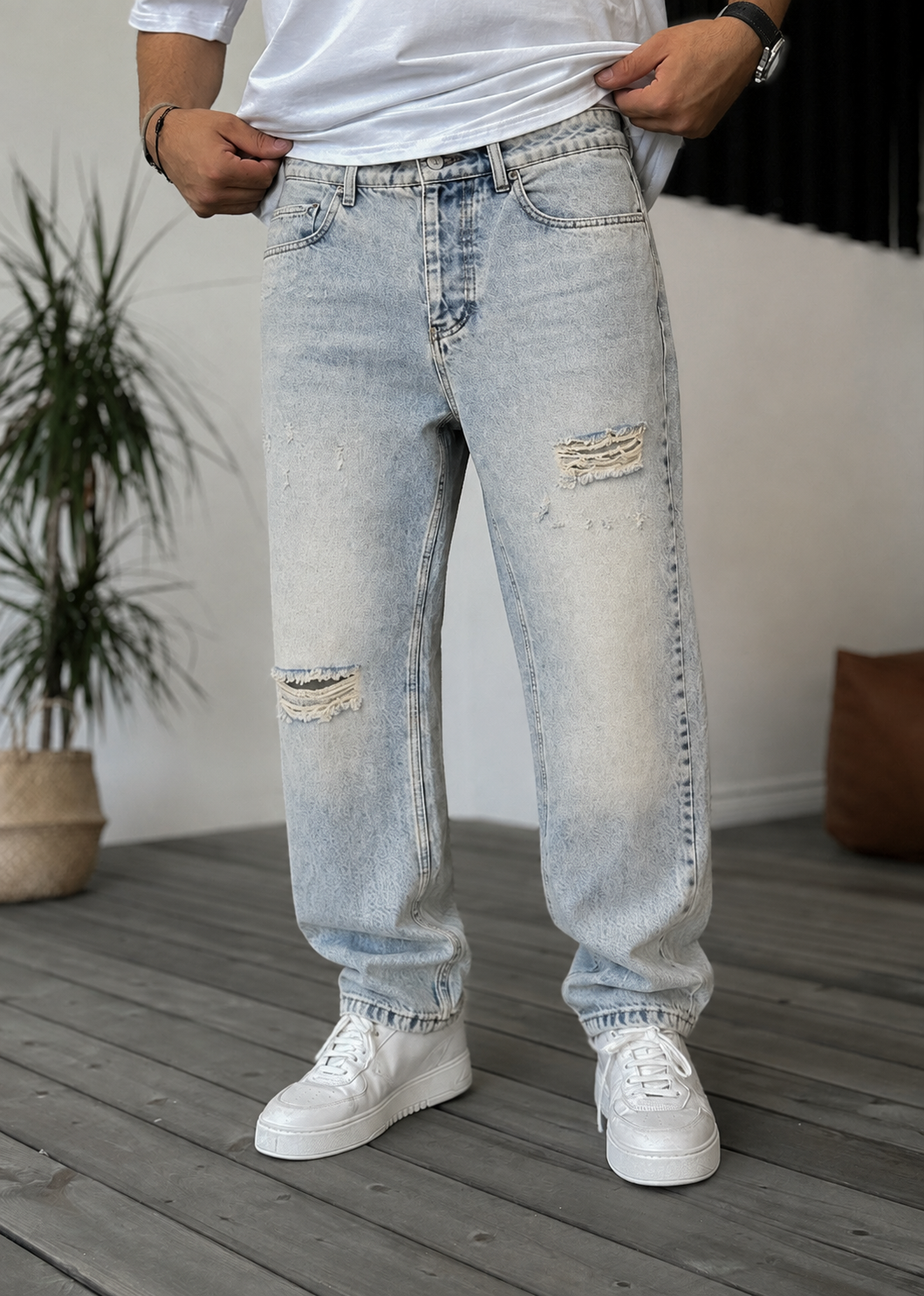 Baggy Παντελόνι Τζιν Distressed – Light Wash