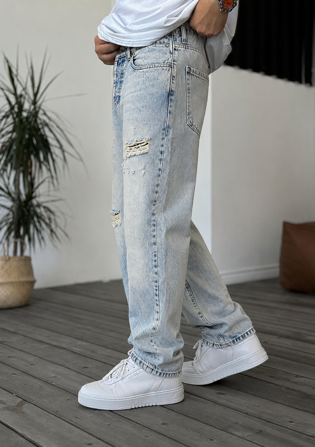 Baggy Παντελόνι Τζιν Distressed – Light Wash