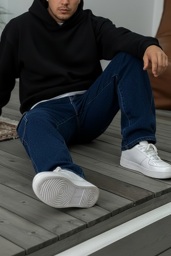 Baggy Jean Παντελόνι Cargo Με Ραφές – Σκούρο Μπλε