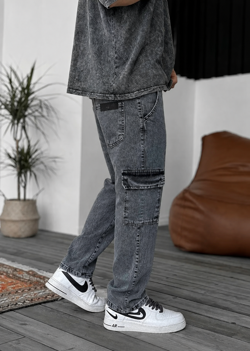 Baggy Jean Παντελόνι Cargo  – Ανθρακί