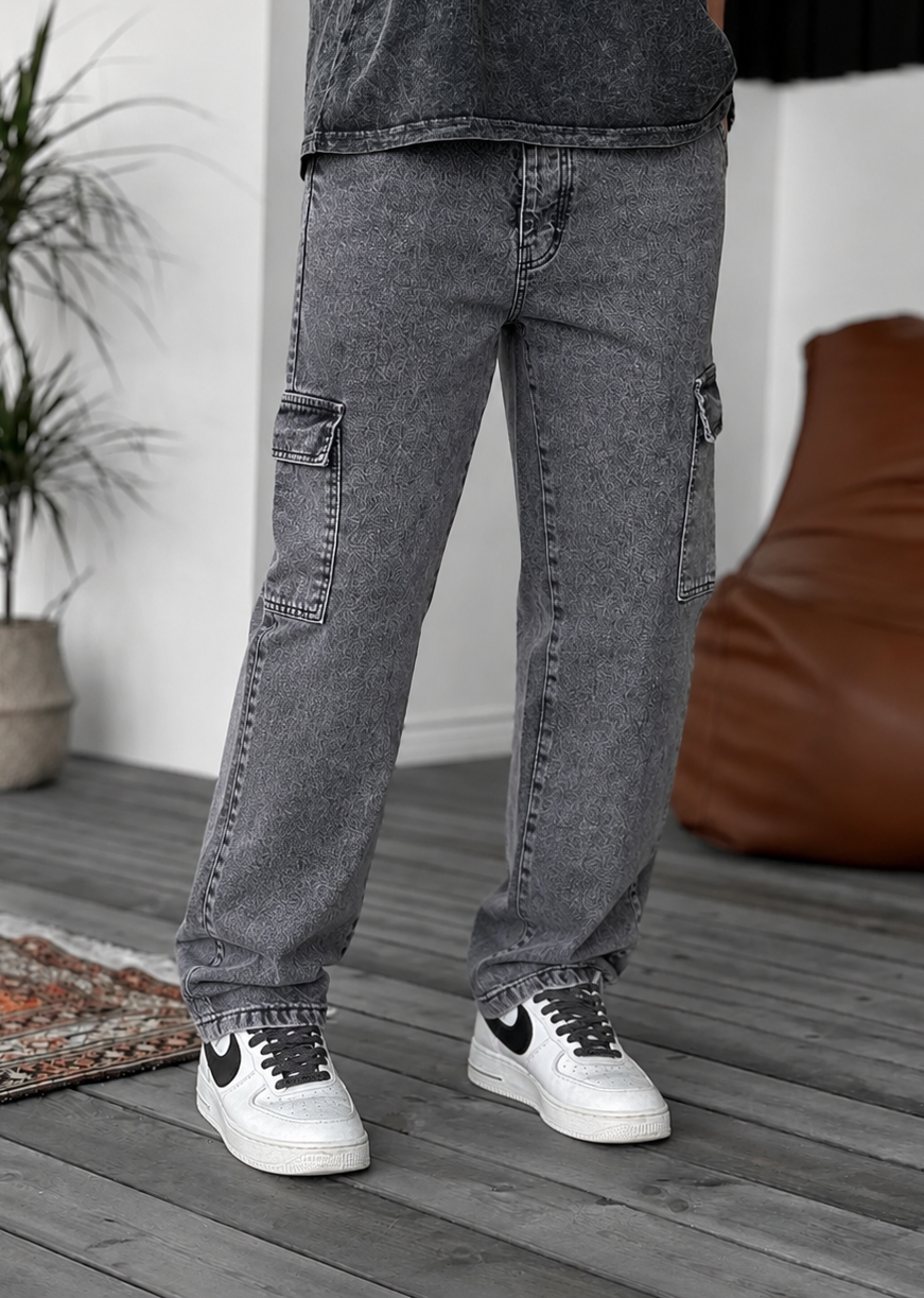 Baggy Jean Παντελόνι Cargo  – Ανθρακί