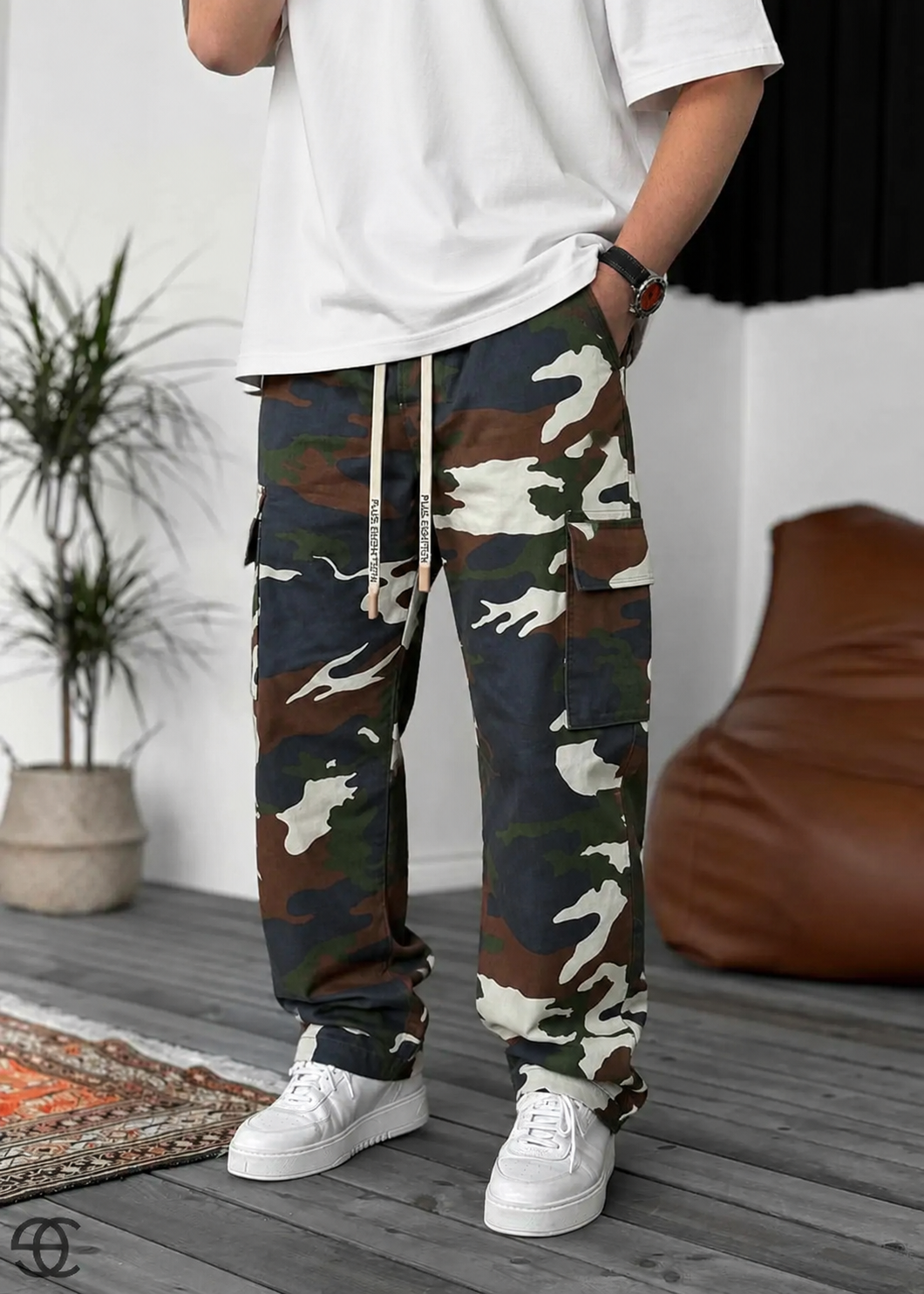 Camo Cargo Baggy Παντελόνι με Λάστιχο στη Μέση – Dark Blue