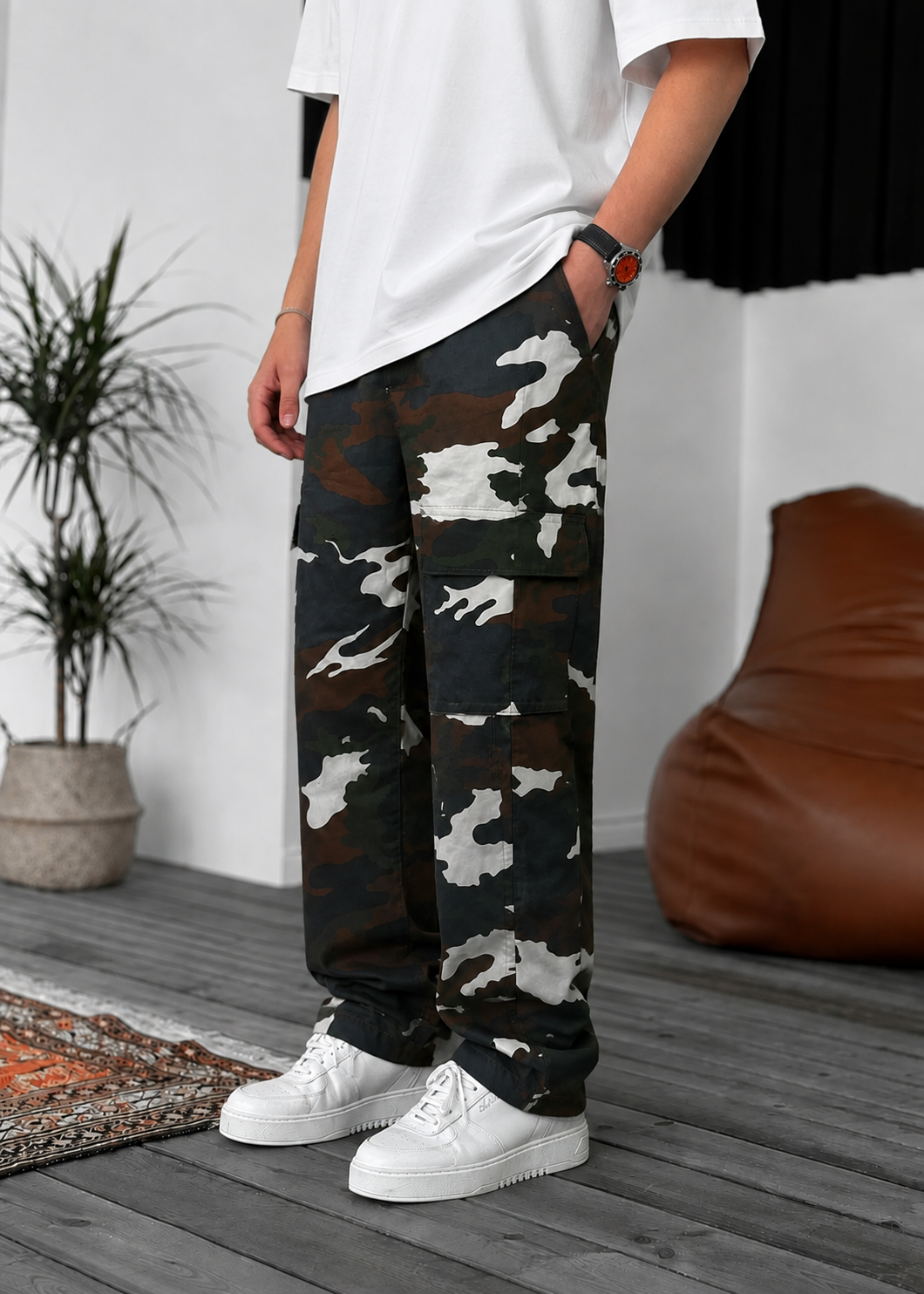 Camo Cargo Baggy Παντελόνι με Λάστιχο στη Μέση – Dark Blue