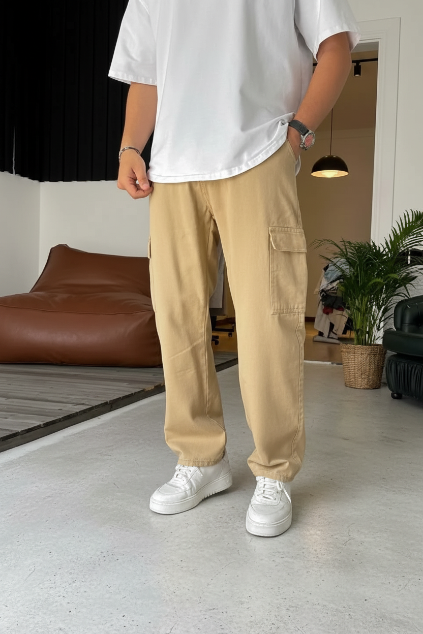 Cargo Παντελόνι Baggy – Σκούρο Μπεζ