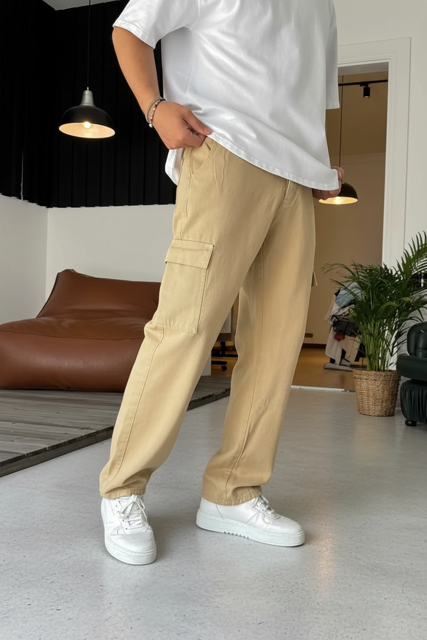 Cargo Παντελόνι Baggy – Σκούρο Μπεζ