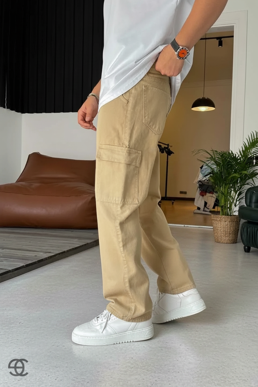 Cargo Παντελόνι Baggy – Σκούρο Μπεζ