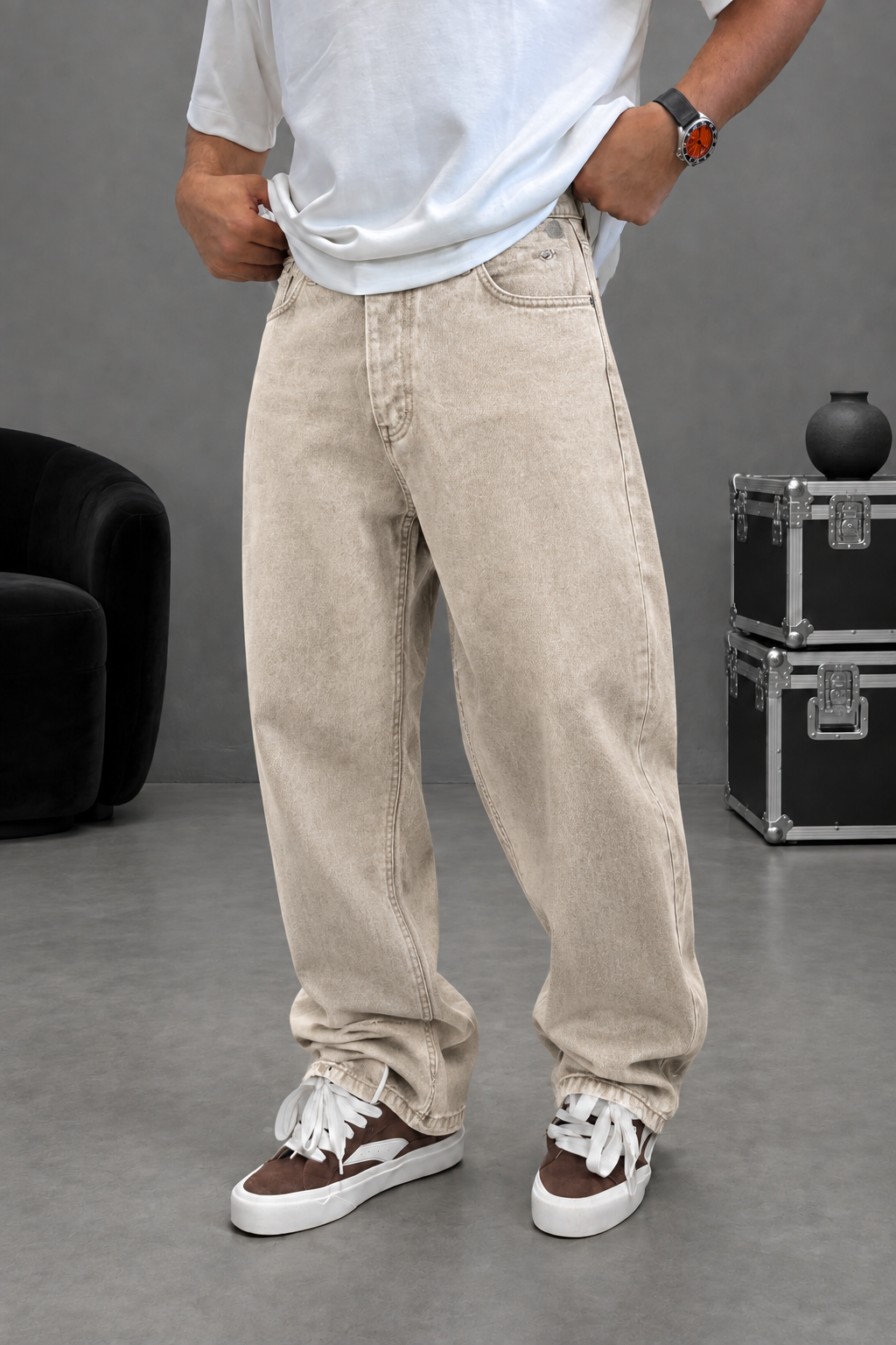 Men's relaxed baggy jeans in sand