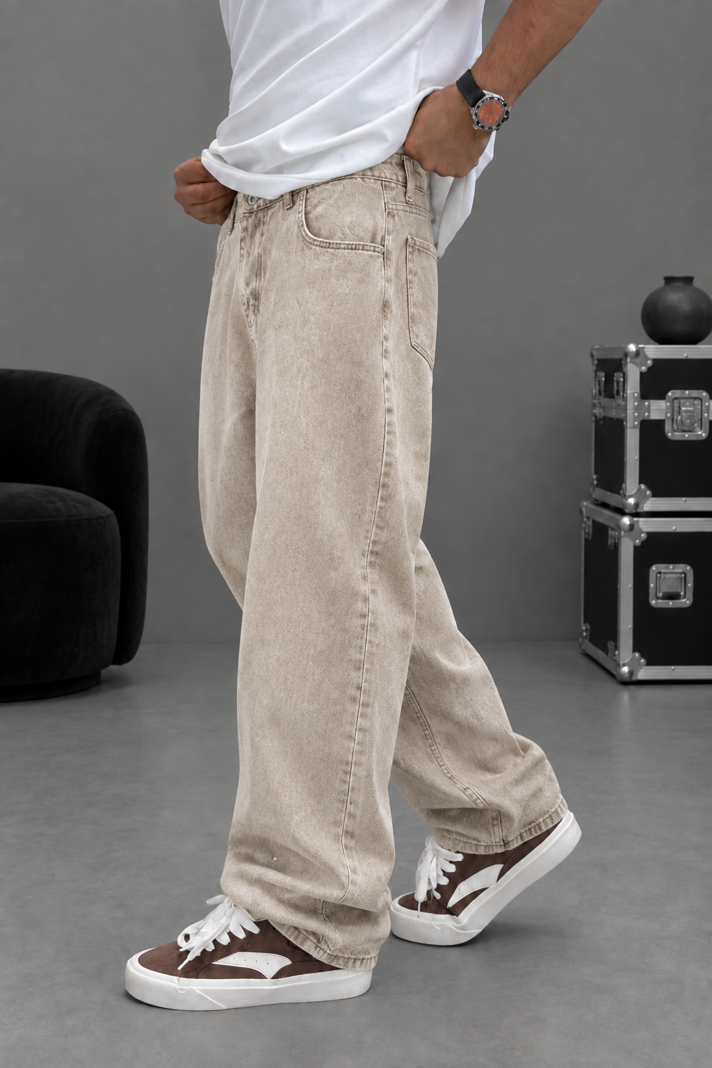 Men's relaxed baggy jeans in sand