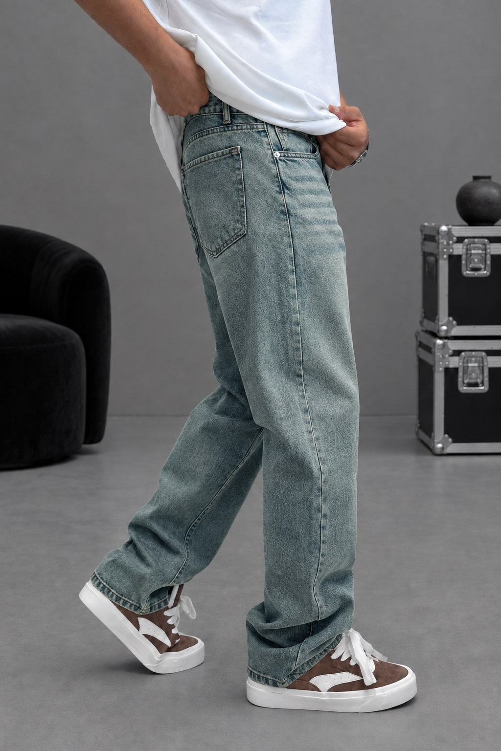 Baggy Παντελόνι Τζιν Με Stonewash – Γαλάζιο πεπαλαιωμένο