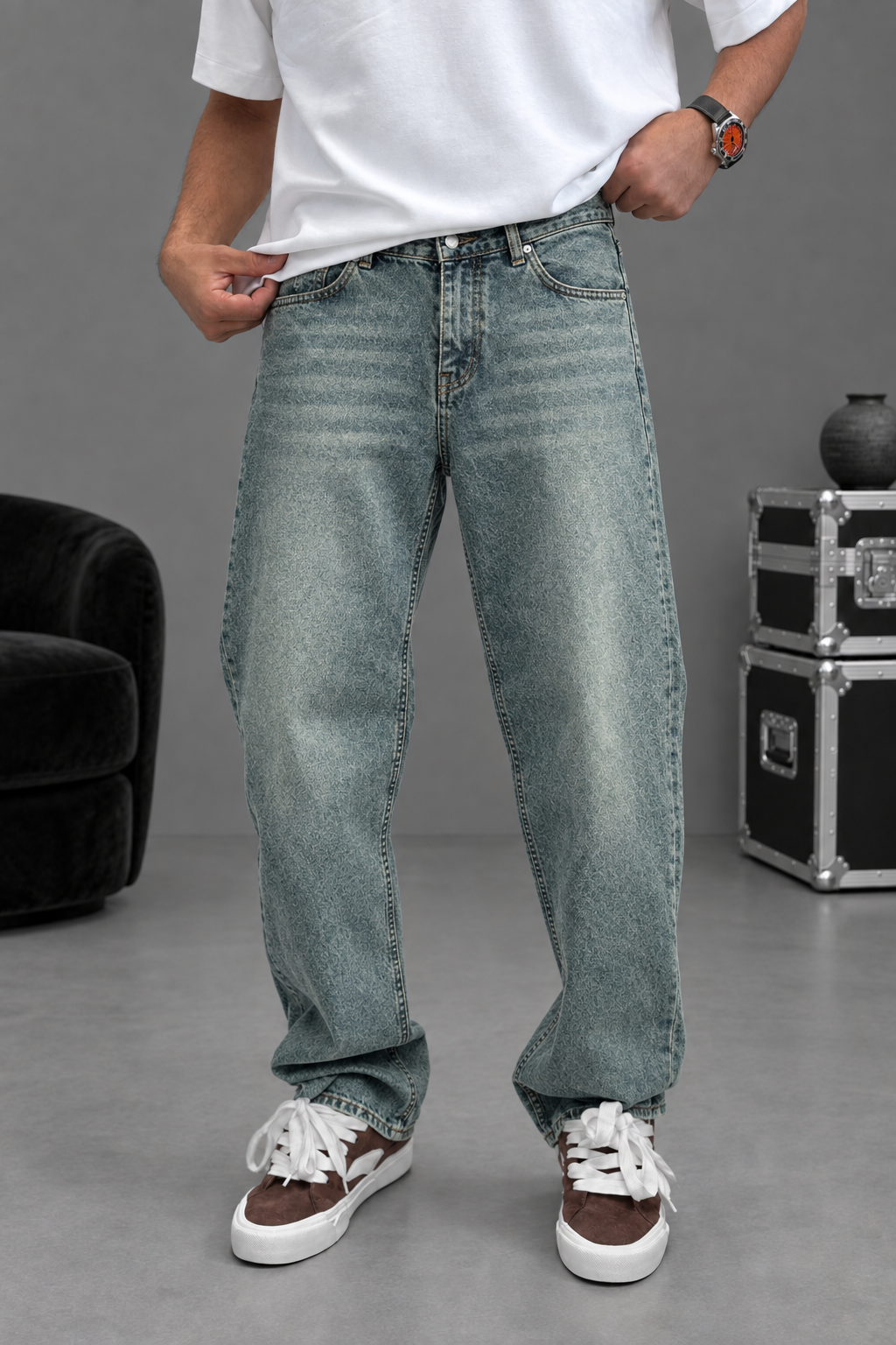 Baggy Παντελόνι Τζιν Με Stonewash – Γαλάζιο πεπαλαιωμένο