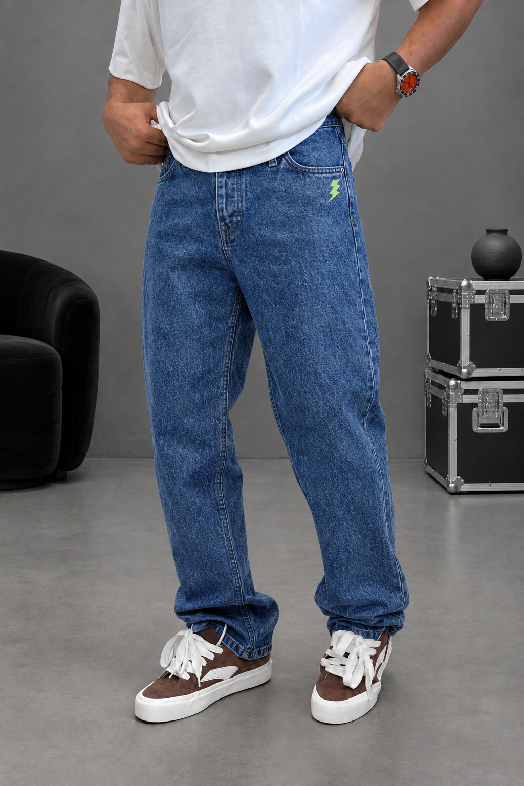 Lightning Bolt Jeans with Embroidery – Blue