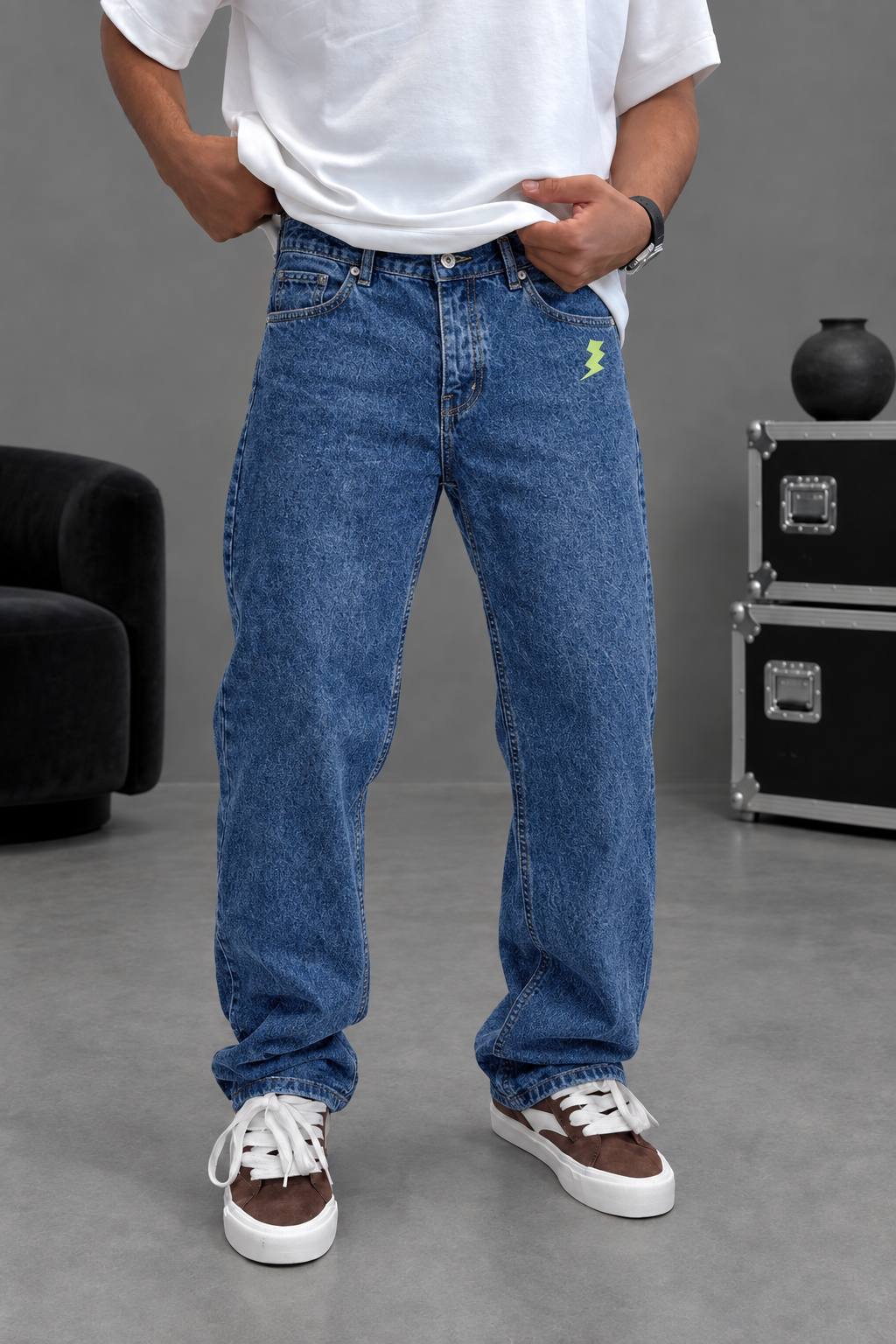 Lightning Bolt Jeans with Embroidery – Blue