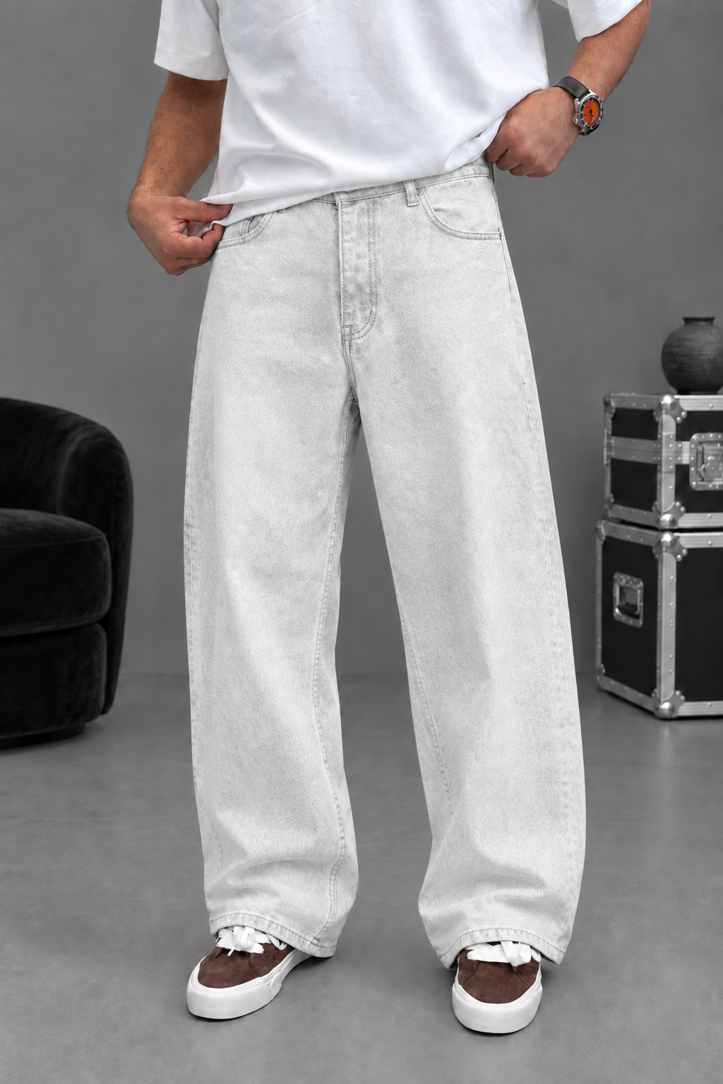 Baggy Skater Bleached Studio Jeans – Ice Grey