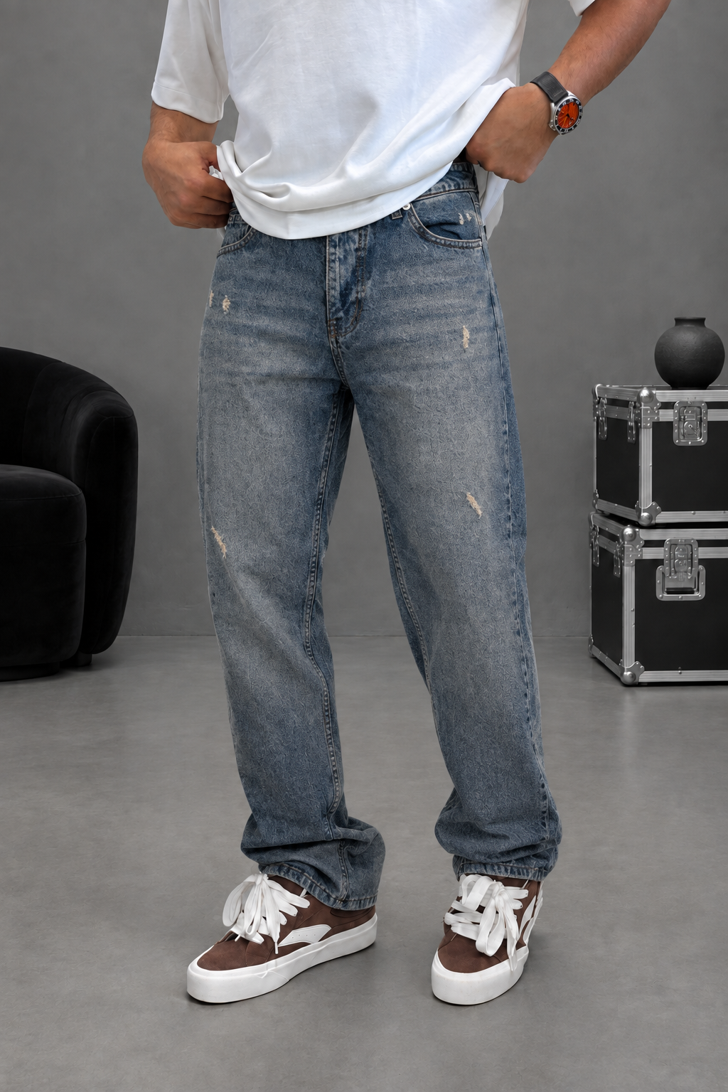 Baggy Regular με Light Wash και Distressing – Μπλε Τζιν