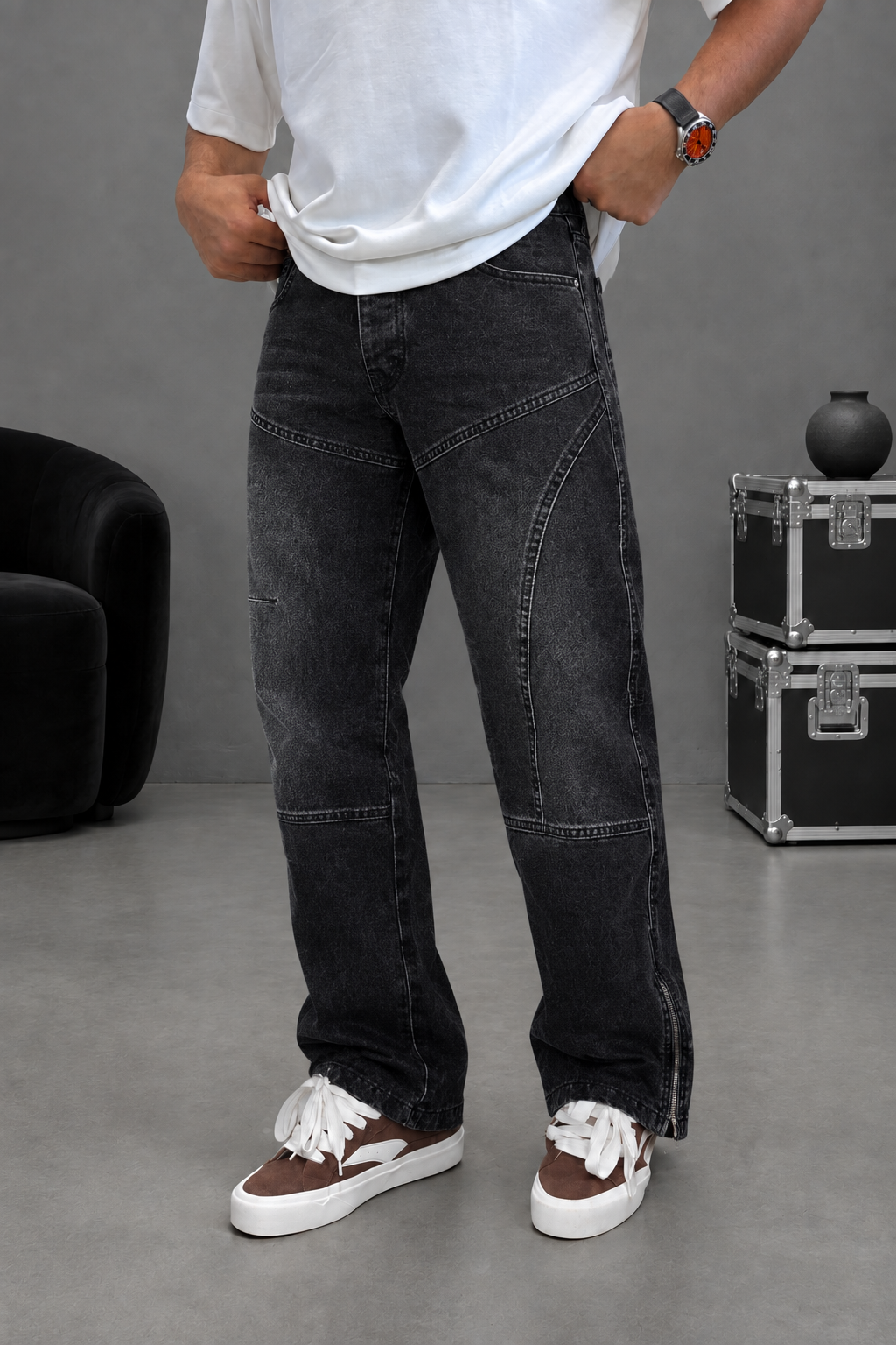 Παντελόνι Denim Baggy Regular Paneled Studio – Μαύρο