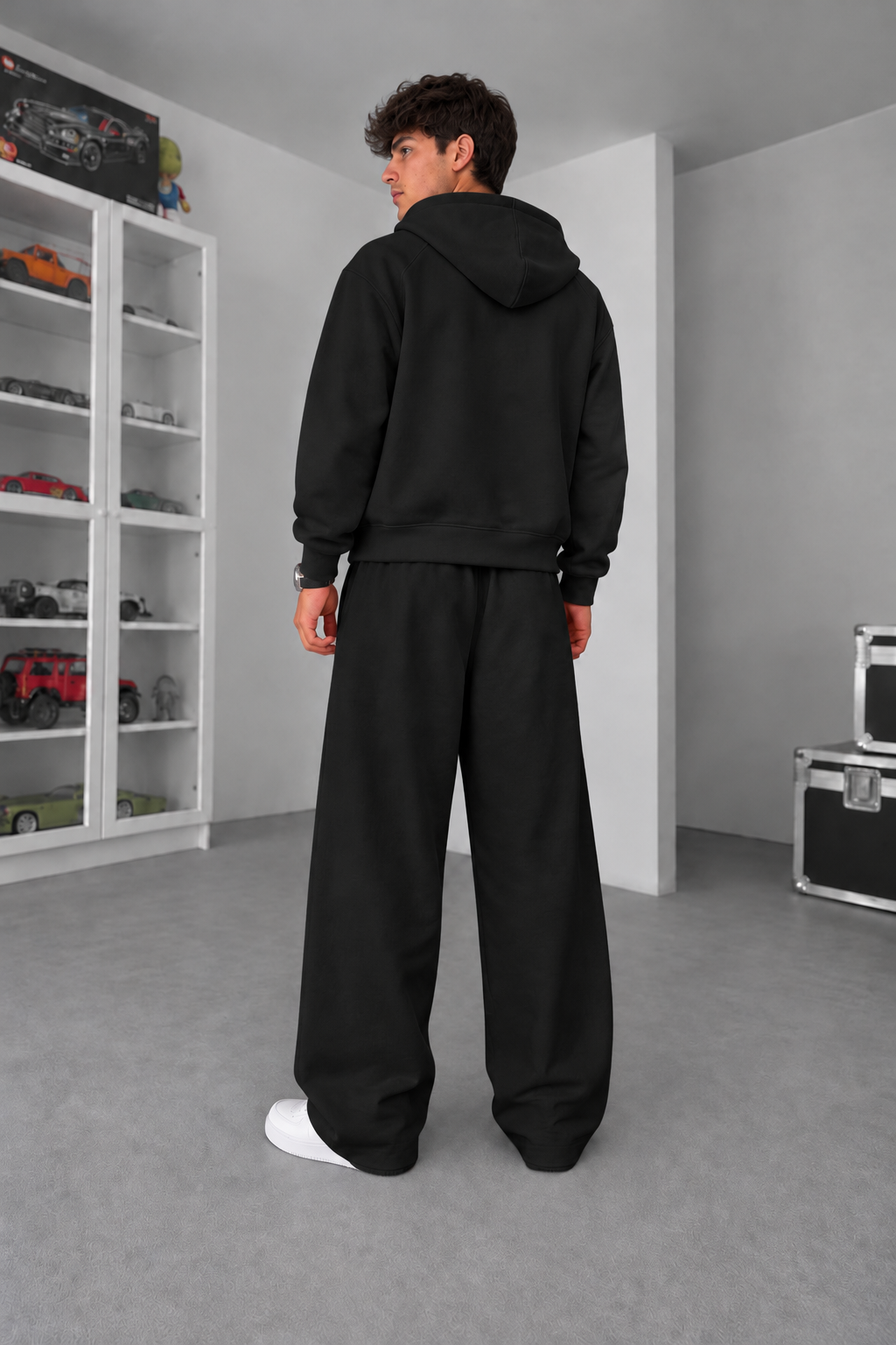 Σετ Φόρμας Βαμβακερό Baggy Balloon με Πιέτες, Φερμουάρ & Κουκούλα – Μαύρο