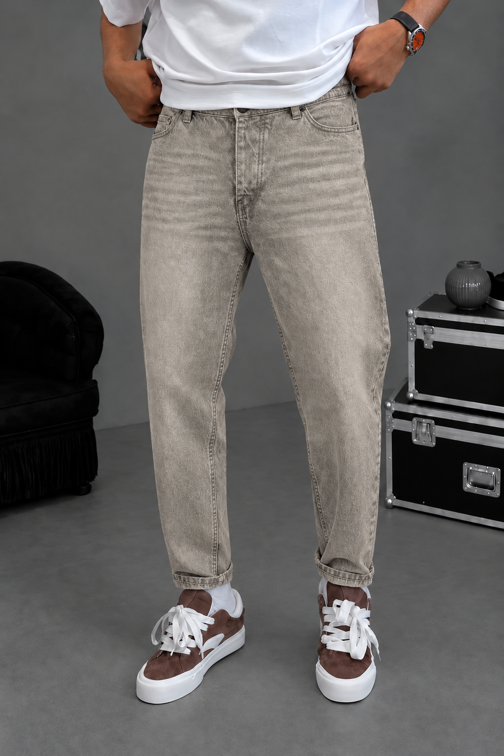 Τζιν Παντελόνι Loose Fit με Tinted Washed Effect – Μπεζ