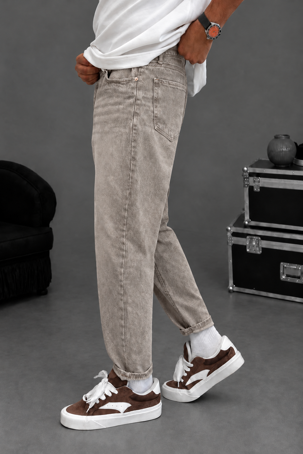 Τζιν Παντελόνι Loose Fit με Tinted Washed Effect – Μπεζ