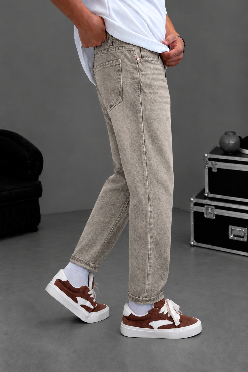 Τζιν Παντελόνι Loose Fit με Tinted Washed Effect – Μπεζ