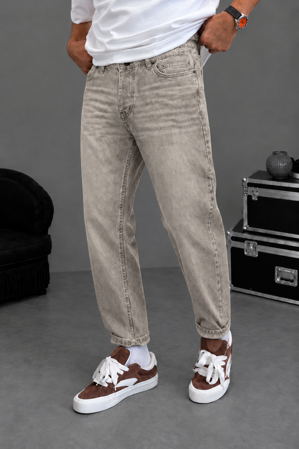 Τζιν Παντελόνι Loose Fit με Tinted Washed Effect – Μπεζ