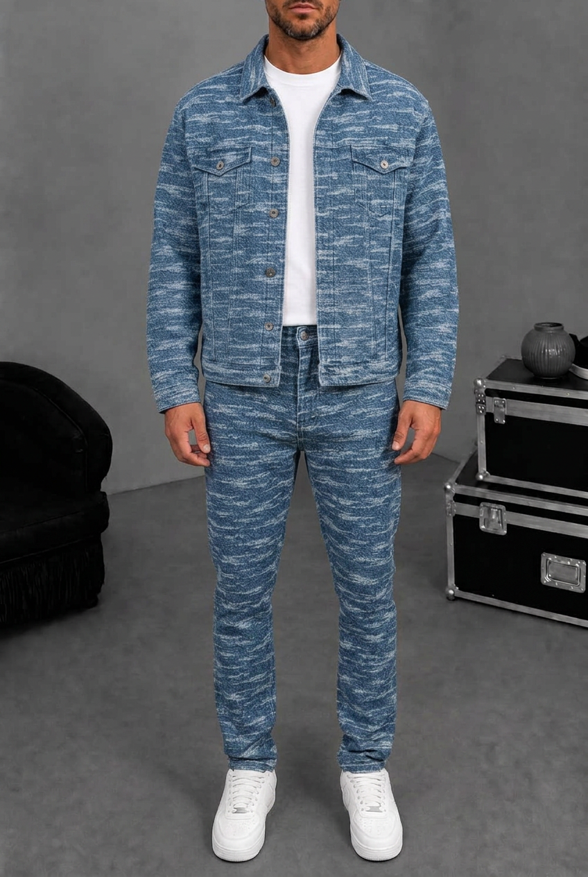 Signature Textured Denim Set – Blue