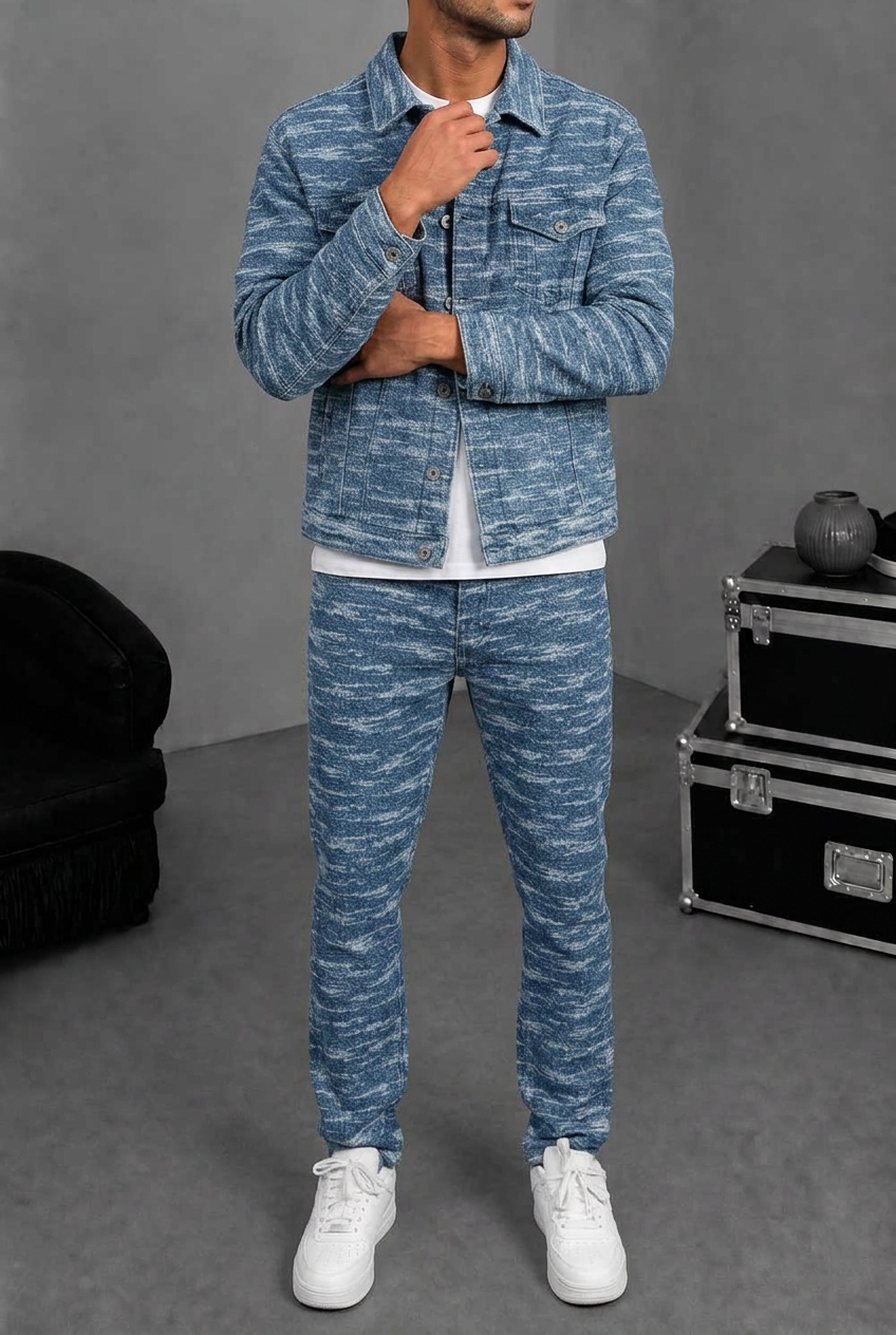 Signature Textured Denim Set – Blue