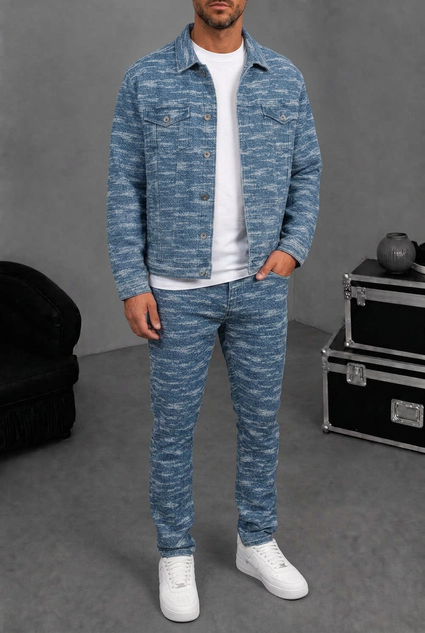 Signature Textured Denim Set – Blue