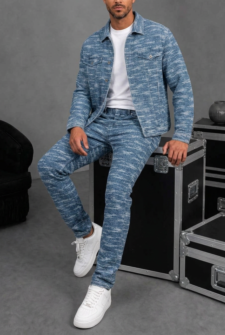Signature Textured Denim Set – Blue